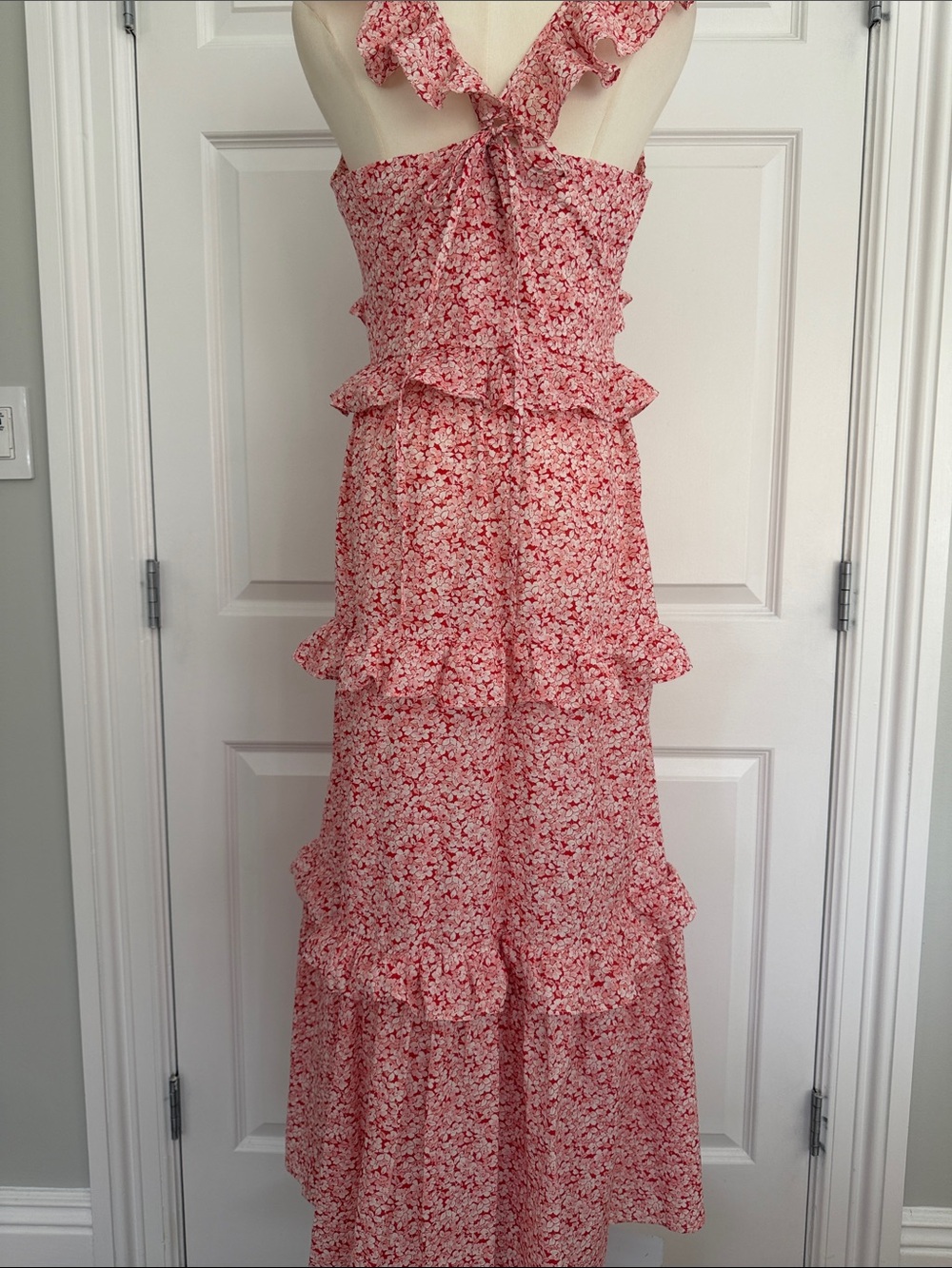 Petal & Pup Pink Floral Ruffle Maxi Dress - Sleeveless 100% Cotton V-Neck Size 8 - Picture 11 of 14
